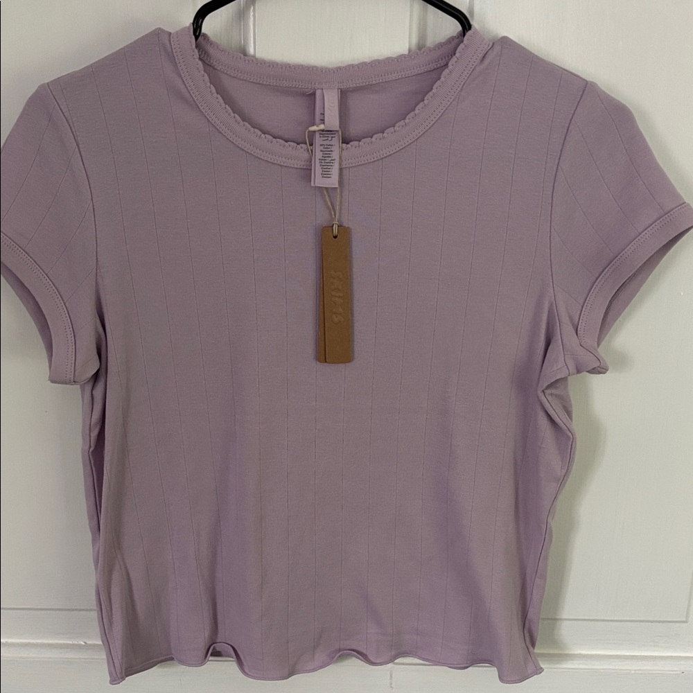 SKIMS Lilac Ribbed Short Sleeve Top large